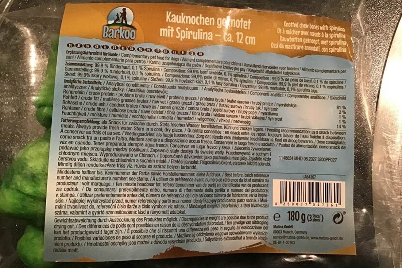 Barkoo Kauknochen geknotet mit Spirulina 12cm