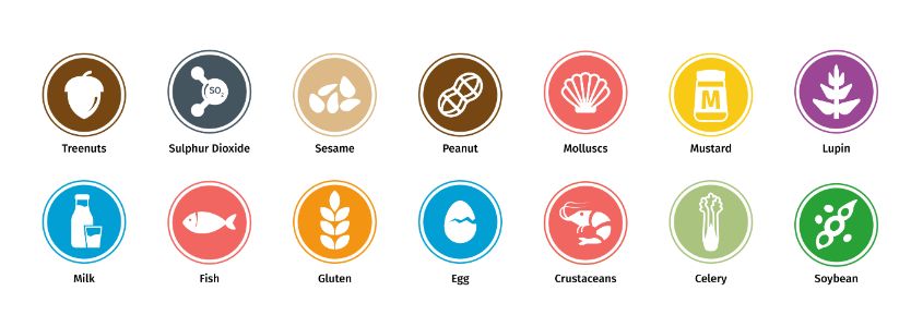 All 14 allergen icons in English, in full colour